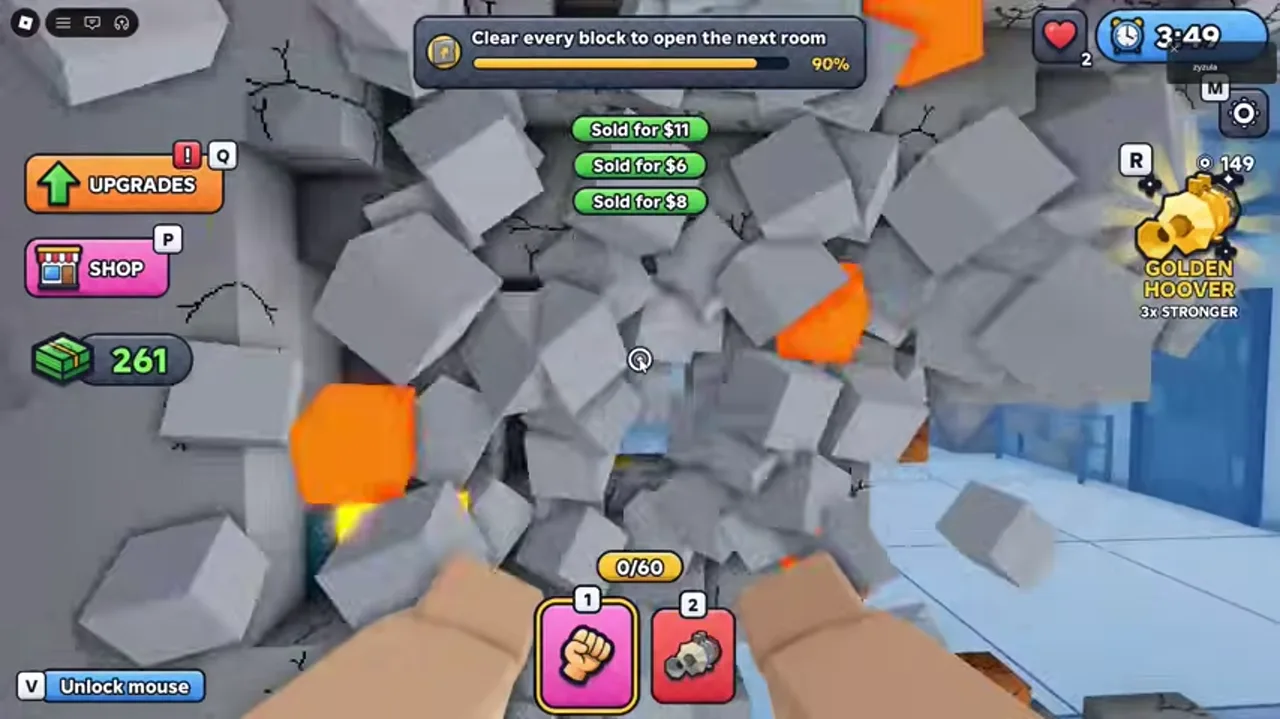 Green money sale notifications while clearing rubble