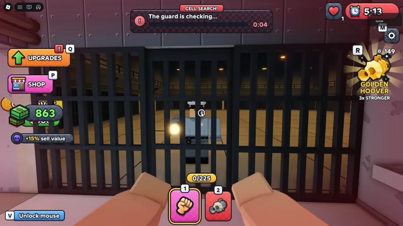 Guard checking status in the prison interface