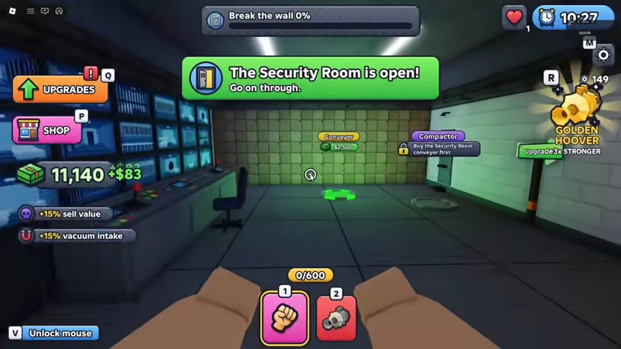 Security Room opening notification in gameplay
